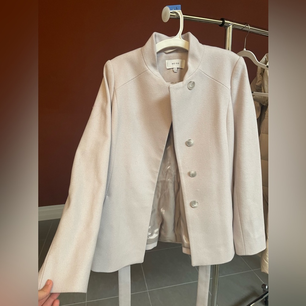 Reiss Light Purple Collarless Wool Belted Coat